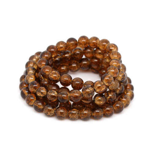 Crackle Glass Beads, Round, Transparent, Brown, 8mm - BEADED CREATIONS