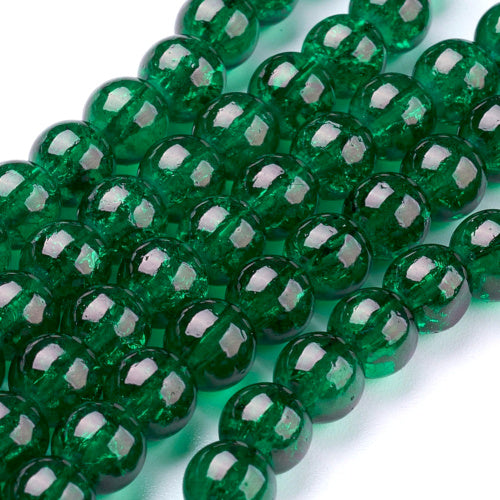 Crackle Glass Beads, Round, Transparent, Dark Green, 6mm - BEADED CREATIONS