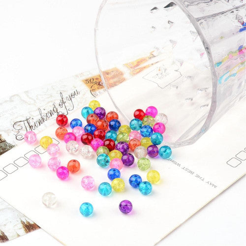 Crackle Glass Beads, Round, Transparent, Mixed Colors, 6mm - BEADED CREATIONS
