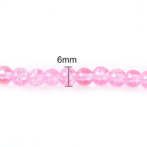 Crackle Glass Beads, Round, Transparent, Pink, 6mm - BEADED CREATIONS