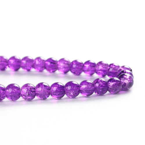 Crackle Glass Beads, Round, Transparent, Purple, 6mm - BEADED CREATIONS