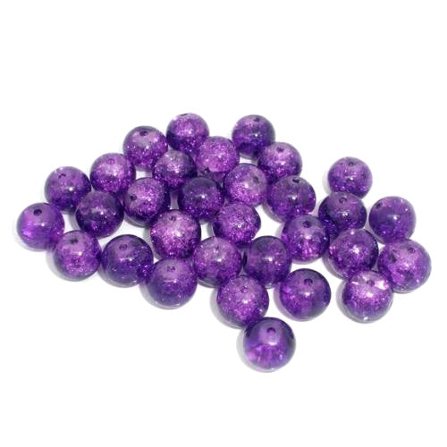 Crackle Glass Beads, Round, Transparent, Purple, 8mm - BEADED CREATIONS