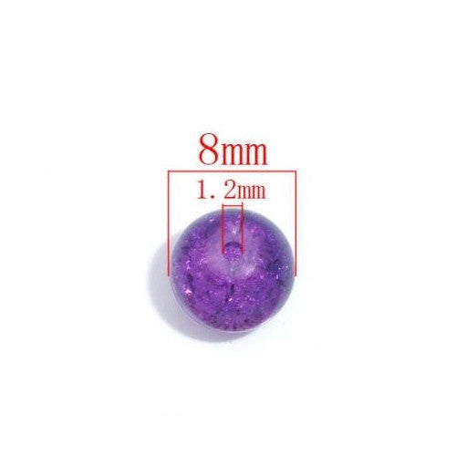 Crackle Glass Beads, Round, Transparent, Purple, 8mm - BEADED CREATIONS