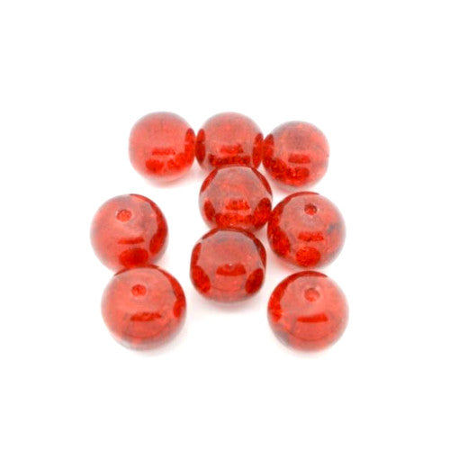 Crackle Glass Beads, Round, Transparent, Red, 6mm - BEADED CREATIONS