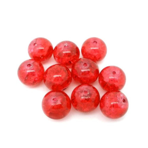 Crackle Glass Beads, Round, Transparent, Red, 8mm - BEADED CREATIONS