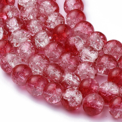 Crackle Glass Beads, Round, Transparent, Red, Clear, Two-Tone, 8mm - BEADED CREATIONS