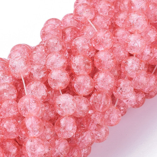 Crackle Glass Beads, Round, Transparent, Salmon Pink, 8mm - BEADED CREATIONS