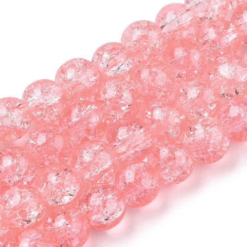 Crackle Glass Beads, Round, Transparent, Salmon Pink, 8mm - BEADED CREATIONS