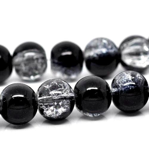 Crackle Glass Beads, Round, Transparent, Two-Tone, Black, Clear, 10mm - BEADED CREATIONS