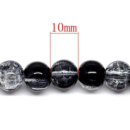 Crackle Glass Beads, Round, Transparent, Two-Tone, Black, Clear, 10mm - BEADED CREATIONS