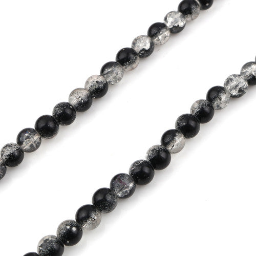 Crackle Glass Beads, Round, Transparent, Two-Tone, Black, Clear, 8mm - BEADED CREATIONS