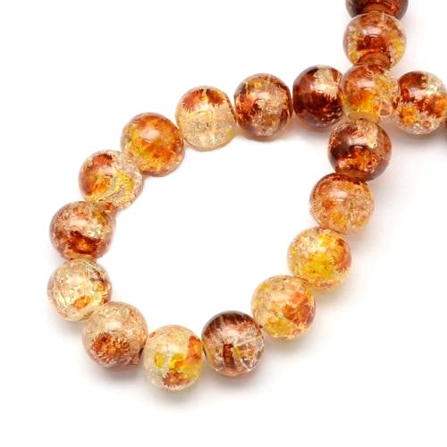 Crackle Glass Beads, Round, Transparent, Two-Tone, Brown, Yellow, 12mm - BEADED CREATIONS