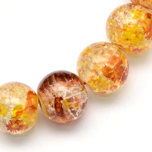 Crackle Glass Beads, Round, Transparent, Two-Tone, Brown, Yellow, 12mm - BEADED CREATIONS