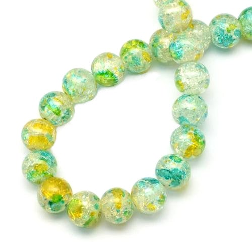 Crackle Glass Beads, Round, Transparent, Two-Tone, Green, Yellow, 12mm - BEADED CREATIONS