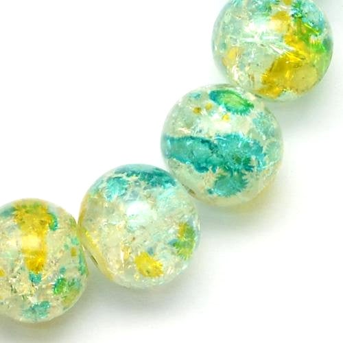 Crackle Glass Beads, Round, Transparent, Two-Tone, Green, Yellow, 12mm - BEADED CREATIONS