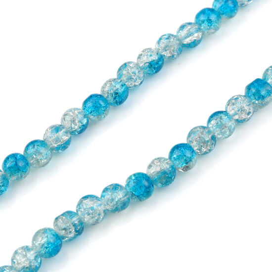 Crackle Glass Beads, Round, Transparent, Two-Tone, Lake Blue, Clear, 8mm - BEADED CREATIONS