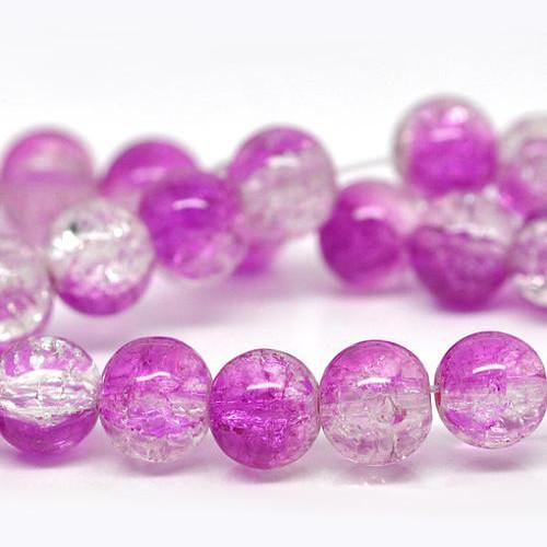 Crackle Glass Beads, Round, Transparent, Two-Tone, Magenta, Clear, 12mm - BEADED CREATIONS
