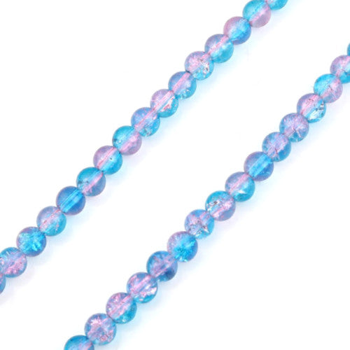 Crackle Glass Beads, Round, Transparent, Two-Tone, Pink, Blue, 8mm - BEADED CREATIONS