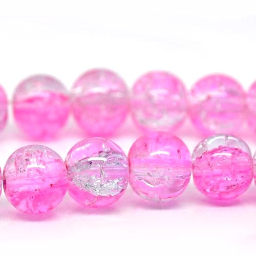 Crackle Glass Beads, Round, Transparent, Two-Tone, Pink, Clear, 10mm - BEADED CREATIONS