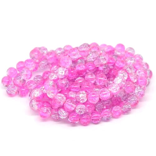 Crackle Glass Beads, Round, Transparent, Two-Tone, Pink, Clear, 10mm - BEADED CREATIONS