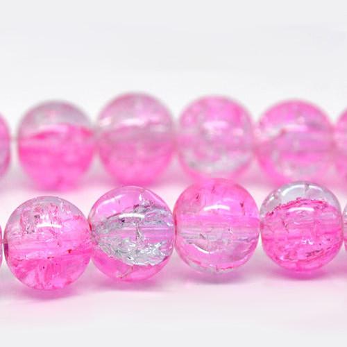 Crackle Glass Beads, Round, Transparent, Two-Tone, Pink, Clear, 12mm - BEADED CREATIONS