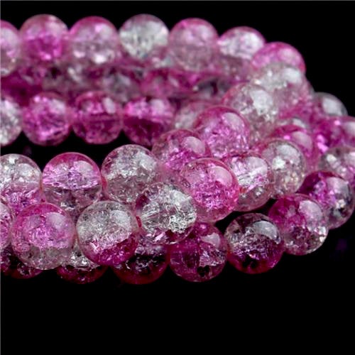 Crackle Glass Beads, Round, Transparent, Two-Tone, Pink, Clear, 12mm - BEADED CREATIONS