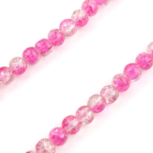 Crackle Glass Beads, Round, Transparent, Two-Tone, Pink, Clear, 8mm - BEADED CREATIONS