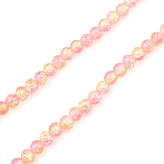 Crackle Glass Beads, Round, Transparent, Two-Tone, Pink, Yellow, 8mm