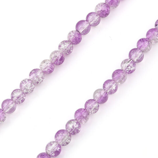 Crackle Glass Beads, Round, Transparent, Two-Tone, Purple, Clear, 8mm - BEADED CREATIONS