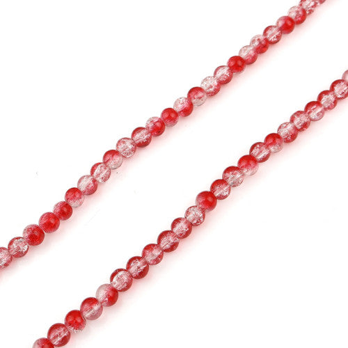 Crackle Glass Beads, Round, Transparent, Two-Tone, Red, Clear, 8mm - BEADED CREATIONS