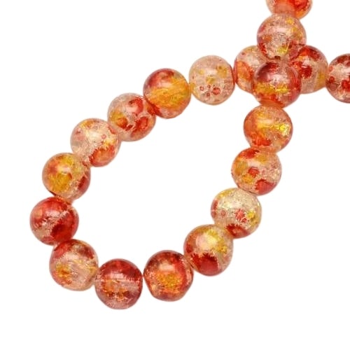 Crackle Glass Beads, Round, Transparent, Two-Tone, Red, Yellow, 12mm - BEADED CREATIONS