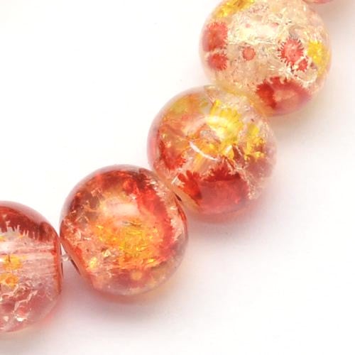 Crackle Glass Beads, Round, Transparent, Two-Tone, Red, Yellow, 12mm - BEADED CREATIONS