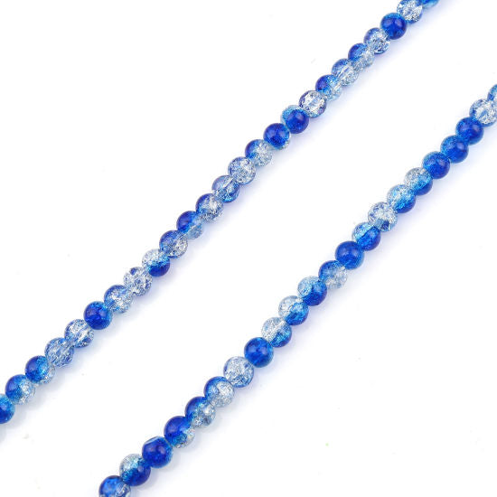 Crackle Glass Beads, Round, Transparent, Two-Tone, Royal Blue, Clear, 8mm - BEADED CREATIONS