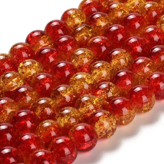 Crackle Glass Beads, Round, Two-Tone, Red, Yellow, 10mm - BEADED CREATIONS