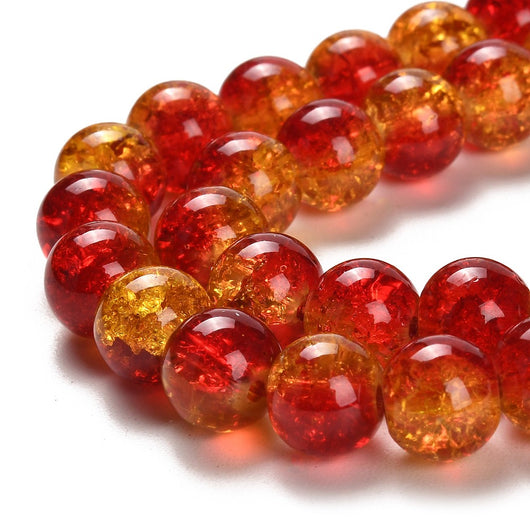 Crackle Glass Beads, Round, Two-Tone, Red, Yellow, 10mm - BEADED CREATIONS