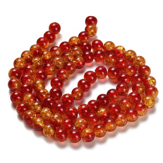 Crackle Glass Beads, Round, Two-Tone, Red, Yellow, 10mm - BEADED CREATIONS