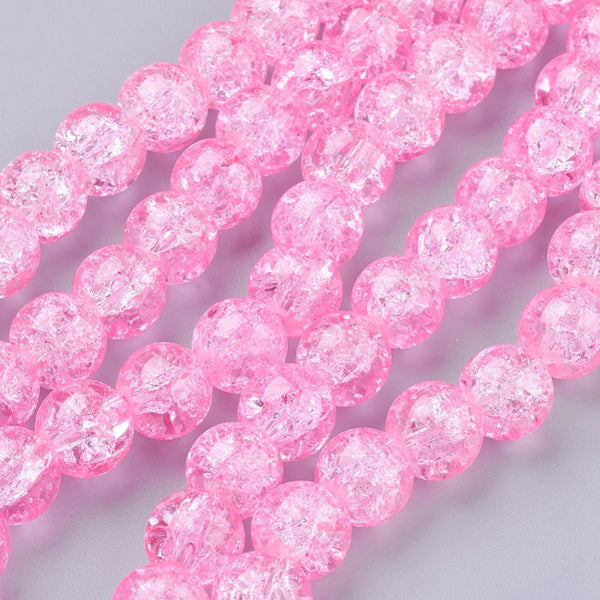 Crackle Glass Beads, Round, Pink, 10mm - BEADED CREATIONS