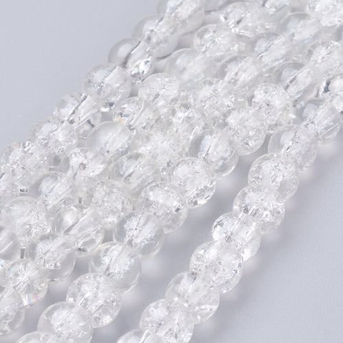 Crackle Glass Beads, Round, Transparent, Clear, 6mm - BEADED CREATIONS