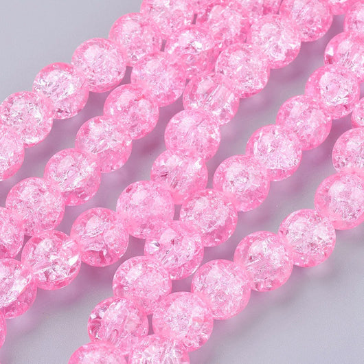 Crackle Glass Beads, Round, Transparent, Pink, 10mm - BEADED CREATIONS