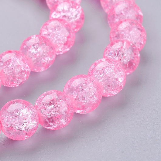 Crackle Glass Beads, Round, Transparent, Pink, 10mm - BEADED CREATIONS