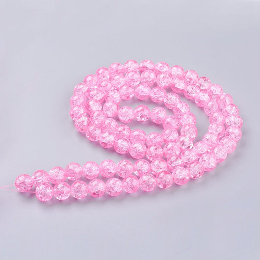 Crackle Glass Beads, Round, Transparent, Pink, 10mm - BEADED CREATIONS