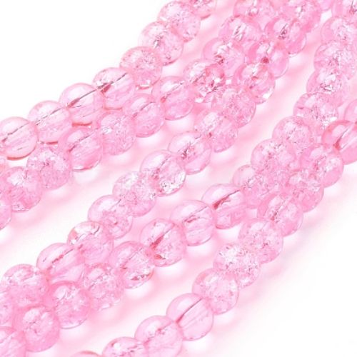 Crackle Glass Beads, Round, Transparent, Pink, 6mm - BEADED CREATIONS