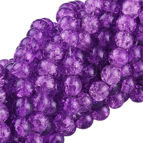 Crackle Glass Beads, Round, Transparent, Purple, 8mm - BEADED CREATIONS