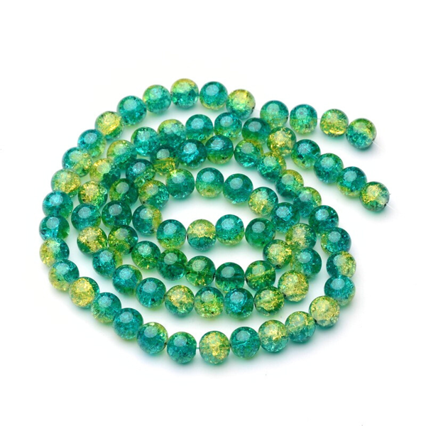 Crackle Glass Beads, Round, Two-Tone, Medium Turquoise, 10mm - BEADED CREATIONS
