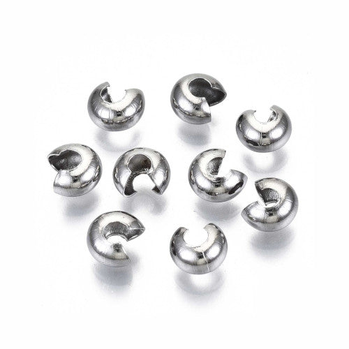 Crimp Beads Covers, 304 Stainless Steel, Silver Tone, 4.5mm - BEADED CREATIONS