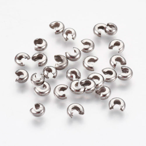 Crimp Beads Covers, 304 Stainless Steel, Silver Tone, 5x4mm - BEADED CREATIONS