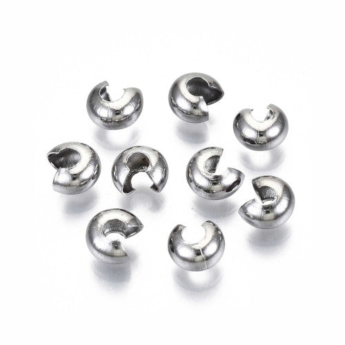 Crimp Beads Covers, Stainless Steel, Silver, 4.5mm - BEADED CREATIONS