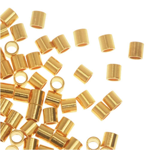 Crimp Beads, Gold Plated, Crimp Tubes, Brass, 2x2mm  - BEADED CREATIONS