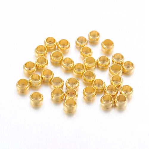 Crimp Beads, Rondelle, Brass, Golden, 2x3mm, ID 2mm - BEADED CREATIONS