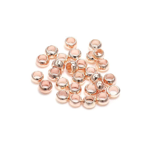 Crimp Beads, Rondelle, Brass, Rose Gold, 2x1mm, ID 1.2mm - BEADED CREATIONS